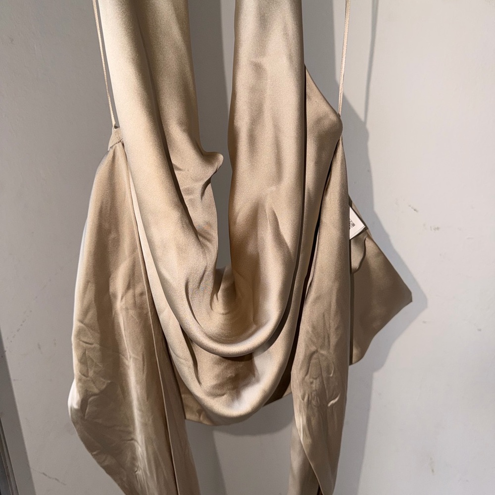 Zara Champagne Satin plunge halter top backless